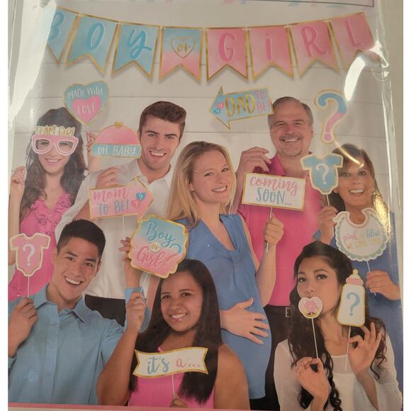 Baby Gender Reveal Selfie Scene Photo Props Set - 21 Pieces with Banner - Picture 3 of 13